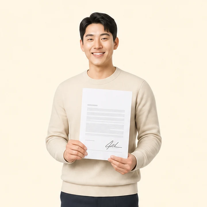 주부 장기렌트카 서면 견적서를 들고 있는 고객